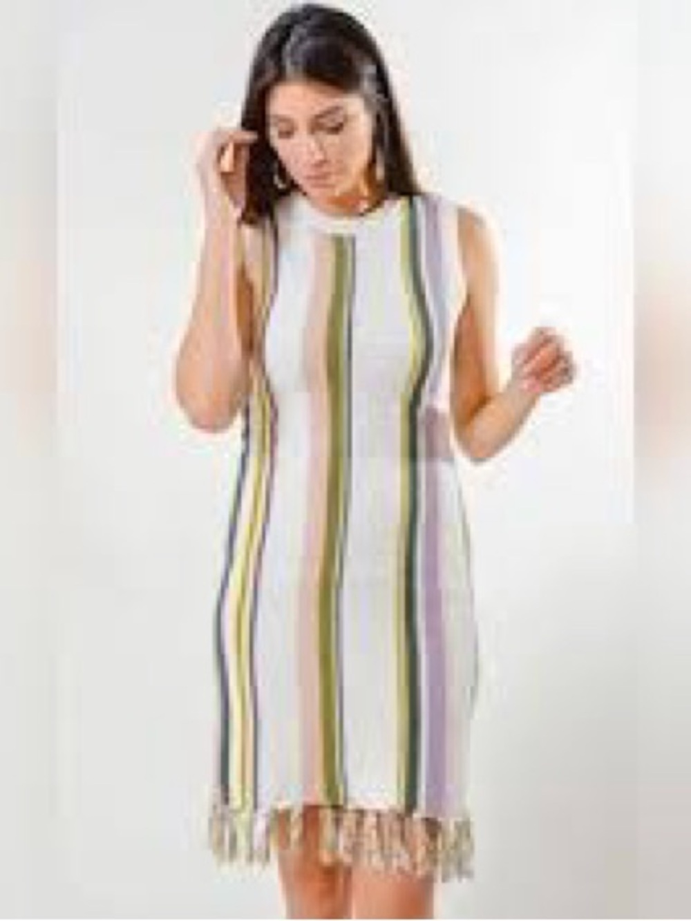 cupcakes & cashmere White Sleeveless Mini Dress with Green & Purple Stripes